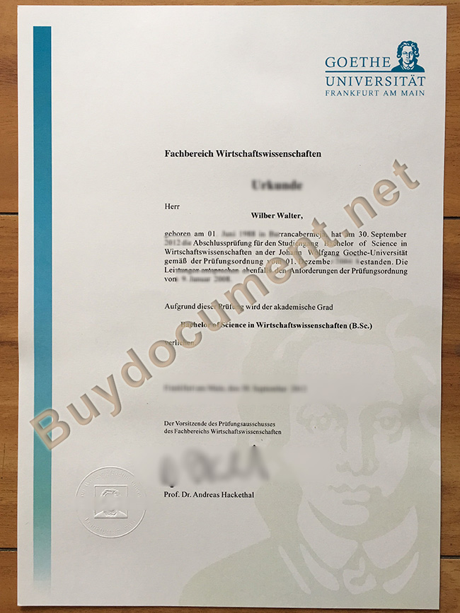 Goethe University Frankfurt degree, Goethe University Frankfurt diploma