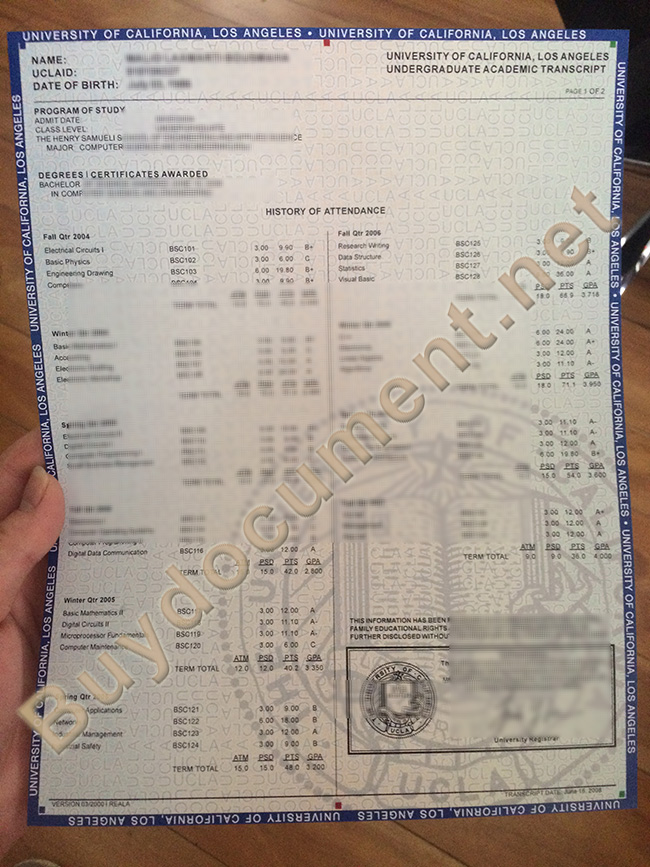 UCLA transcript, UCLA diploma