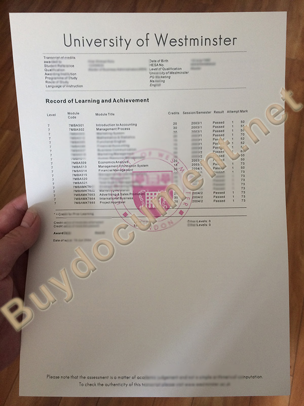 buy fake transcript, fake University of Westminster diploma