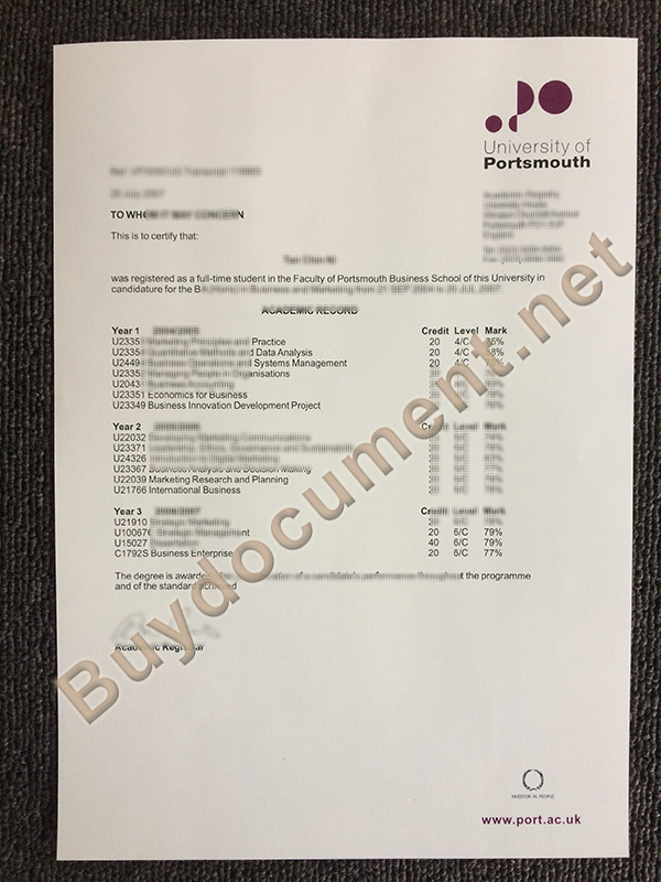 buy fake diploma, fake University of Portsmouth transcript