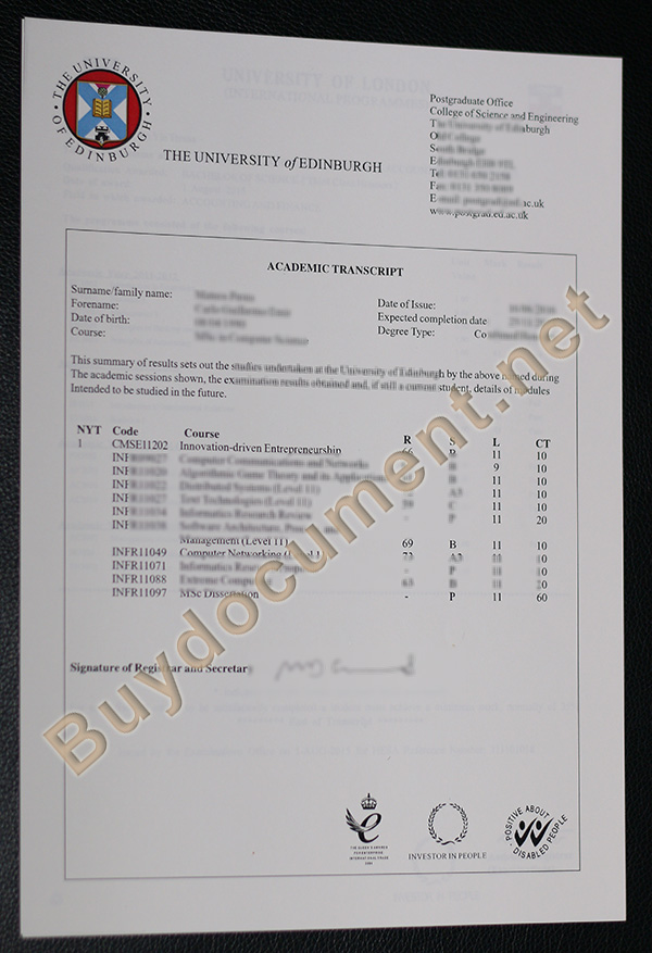 fake University of Edinburgh transcript, buy fake degree