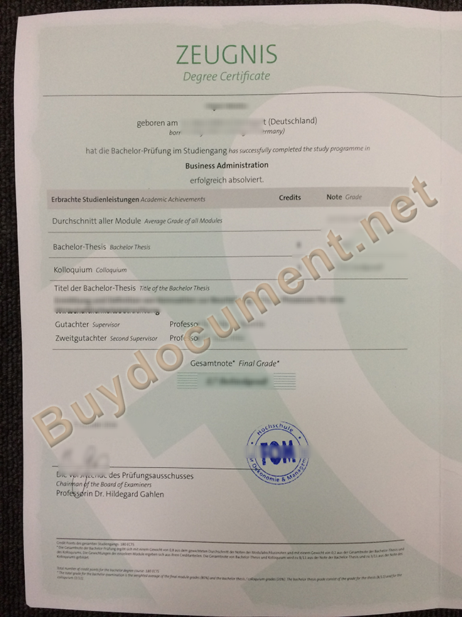 FOM Hochschule diplom, FOM Hochschule degree, fake FOM Hochschule certificate