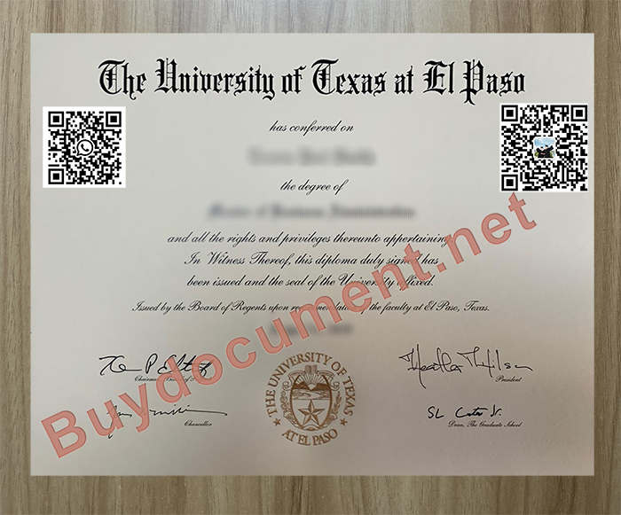 The University of Texas at El Paso diploma