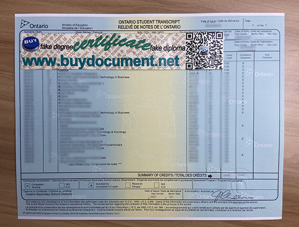 fake Ontario Student Transcript