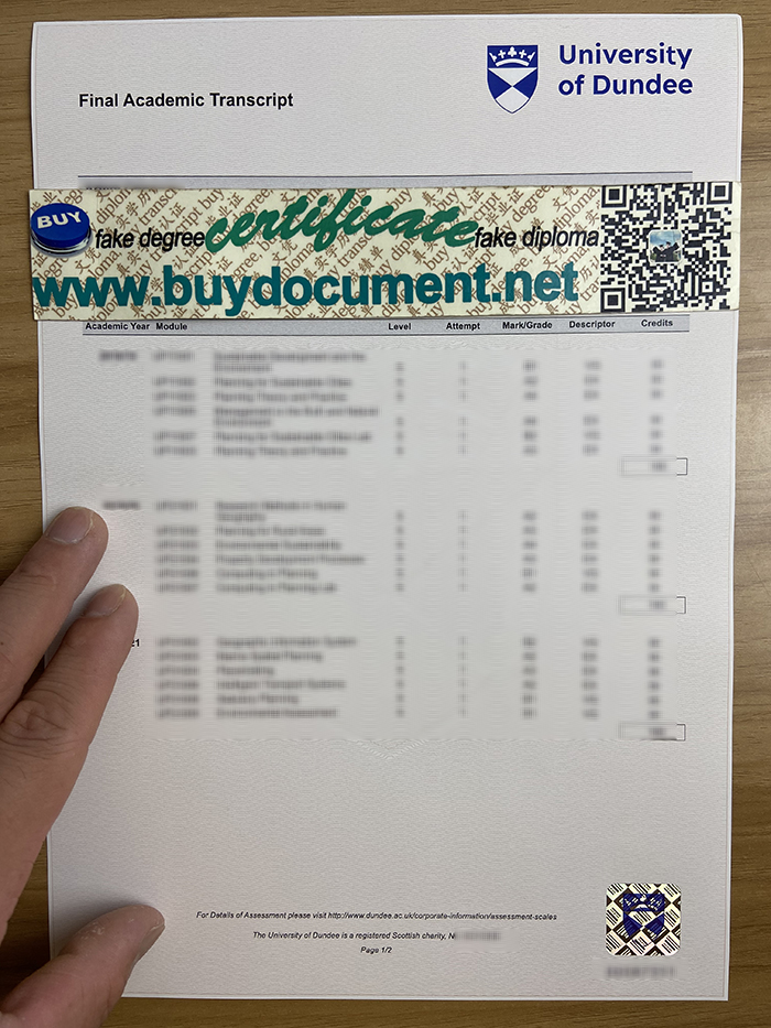 fake University of Dundee Academic Transcript
