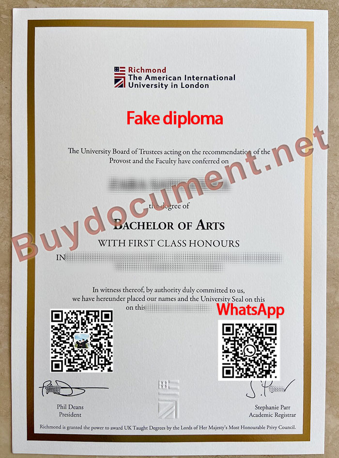 Richmond American University diploma, Richmond degree.